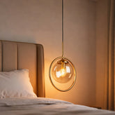 Globe Glass Pendant Light with Iron Ring for Bedside